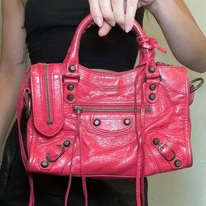 BALENCIAGA RED LEATHER MINI CITY BAG